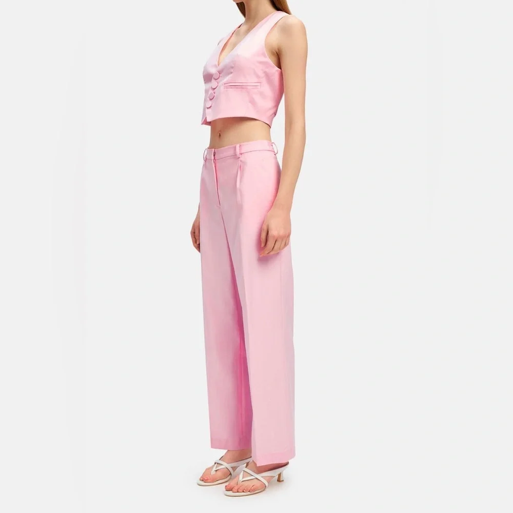 Bardot Callista  High Rise Pleated‎ Wide Leg Pants Size L Women’s Lili Pink